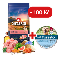 Ontario Large Weight Control Turkey & Brown Rice 12kg + obojek Foresto pro větší psy se slevou 100 Kč