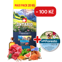 Ontario Puppy&Junior All Breeds Monoprotein Tuna & Sweet Potatoes 20kg + obojek Foresto pro větší psy se slevou 100 Kč
