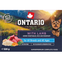 Konservi suņiem – Ontario Alucup Lamb with vegetables and rice, 320 g