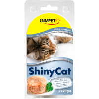 Konzerva pre mačky GimCat ShinyCat tuniak a krevety 2 × 70 g