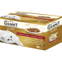Konservi kaķiem – Gourmet Gold Chunks in Gravy, 4 x 85 g