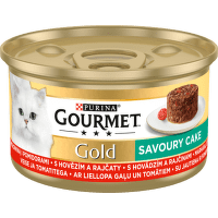 Konservi kaķiem – Gourmet Gold Savoury Cake Beef and Tomato, 85 g