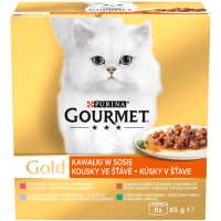 Gourmet Gold Multipack kachna s olivami/pstruh se zeleninou/králík s mrkví/telecí se zeleninou ve šťávě  8x85g 