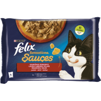 Консервы для кошек – FELIX SENSATIONS SAUCES мясное ассорти, 4 x 85 г