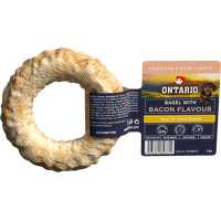 Žvýkací pochoutka Ontario Protein bagel pro malá plemena s příchutí slaniny 8,9 cm