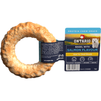 Žvýkací pochoutka Ontario Protein bagel pro malá plemena  s příchutí lososa 8,9 cm
