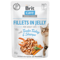 Brit Care Cat kapsičky, filety v želé s jemným morčacím a krevetami 85 g