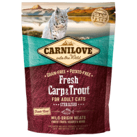 Barība kaķiem – CARNILOVE Adult cats Sterilised, Fresh Carp and Trout, 0,4 kg