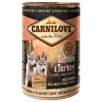 Konservi kucēniem – CARNILOVE Wild Meat Salmon and Turkey, 400 g