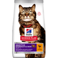 Barī­ba kaķiem – Hill's Sensitive Stomach and Skin, Chicken, 0,3 kg