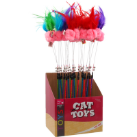 Magic Cat Hračka  palička s plyšovou loptičkou a pierkami 42cm