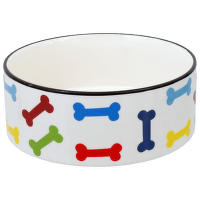 Miska Dog Fantasy keramická potisk barevné kosti bílá 20,5x7,5cm 1,61l