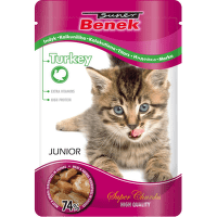 Konservi kaķēniem – Super Benek Pouches Junior Turkey, 100 g
