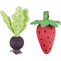 Rotaļlieta grauzējiem – Trixie, Set of strawberry and beetroot, wood and loofah, 6/9 cm