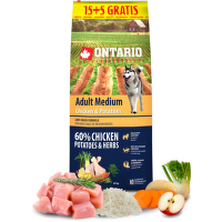 Ontario granuly Adult Medium kura a zemiaky 15+5 kg zadarmo