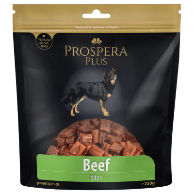 Pochoutka Prospera Plus kousky z hovězího masa 230g