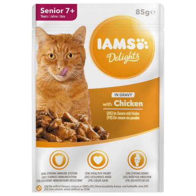 Kapsička IAMS pro starší kočky s kuřecím masem v omáčce 85g