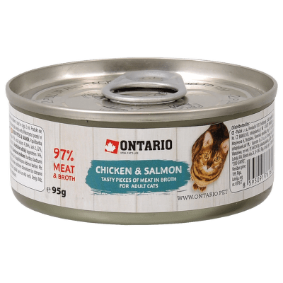 Konzerva Ontario Chicken Pieces + Salmon 95g