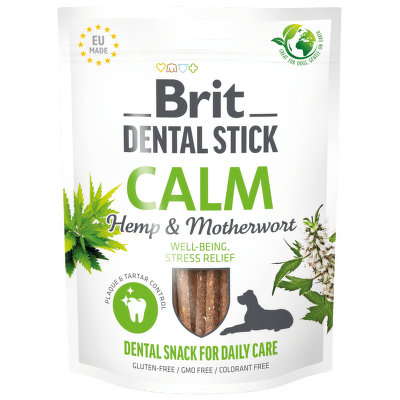 Pochoutka Brit Dental stick na uklidnění konopí a srdečník 7ks