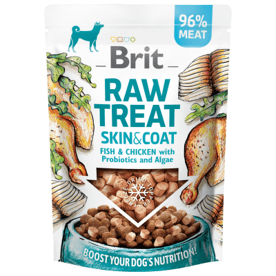 Pochoutka Brit Raw Treat Skin & Coat kuře a ryba 40g