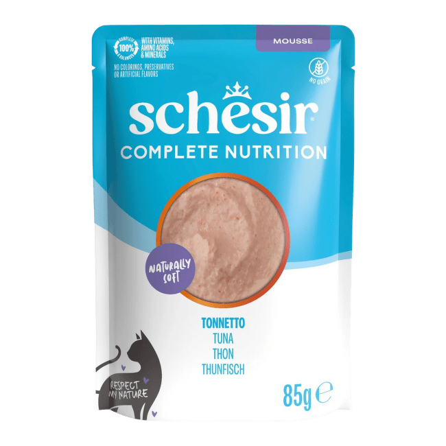 Konservi kaķiem – Schesir Complete Nutrition Tuna in Mousse, 85 g