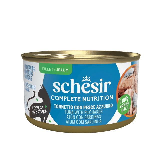 Konservi kaķiem – Schesir Complete Nutrition Tuna with Pilchards in Jelly, 85 g