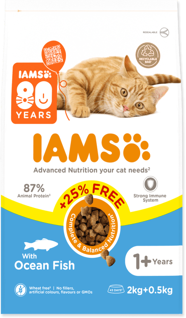 Krmivo IAMS Cat Adult Ocean Fish 2kg + 500g zdarma