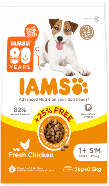Krmivo IAMS Dog Adult Small & Medium Chicken 2kg + 500g zdarma