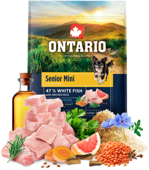 Корм для собак – Ontario Senior Mini, Fish and Brown Rice, 2,25 кг