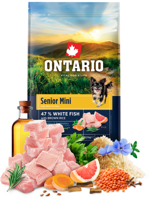 Корм для собак – Ontario Senior Mini, Fish and Brown Rice, 6,5 кг