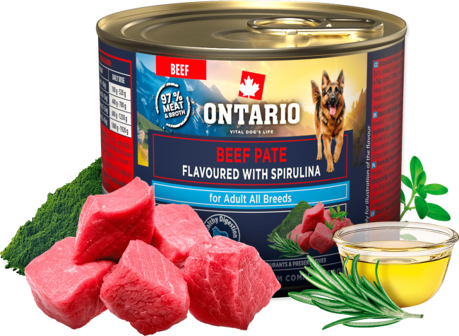 Konzerva Ontario Adult hovězí pate s příchutí spiruliny 200g