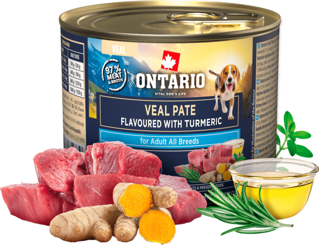 Konzerva Ontario Adult telecí pate s příchutí kurkumy 200g