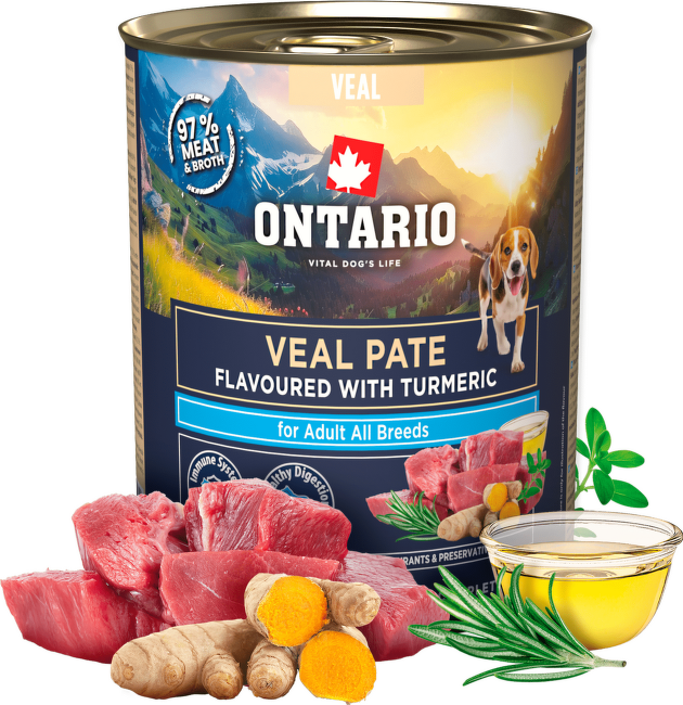 Konzerva Ontario Adult telecí pate s příchutí kurkumy 800g
