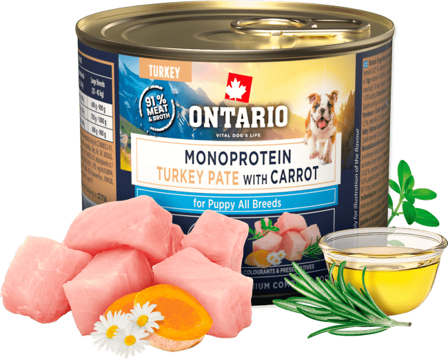 Konzerva Ontario Puppy Monoprotein morčacie pate s mrkvou 200g