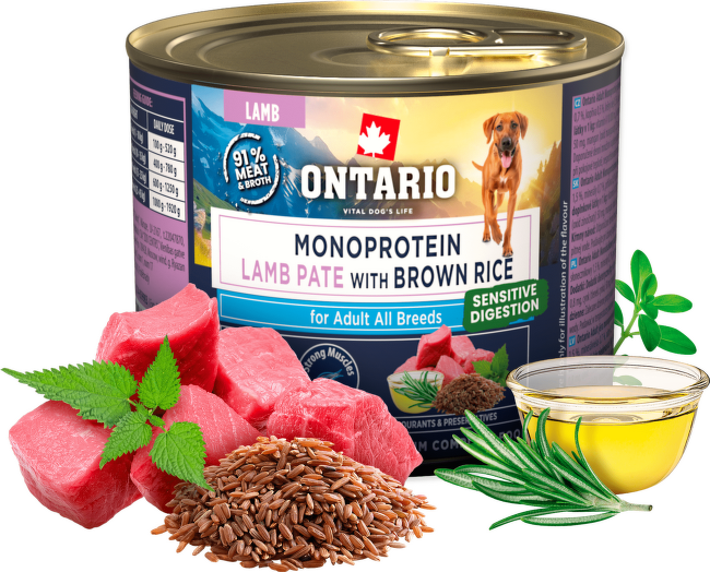 Консервы для собак – Ontario Monoprotein Adult Lamb Pate with Brown Rice, 200 г