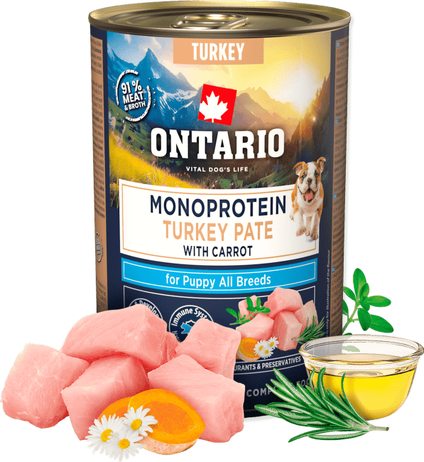 Konzerva Ontario Puppy Monoprotein Monoprotein morčacie pate s mrkvou 400g