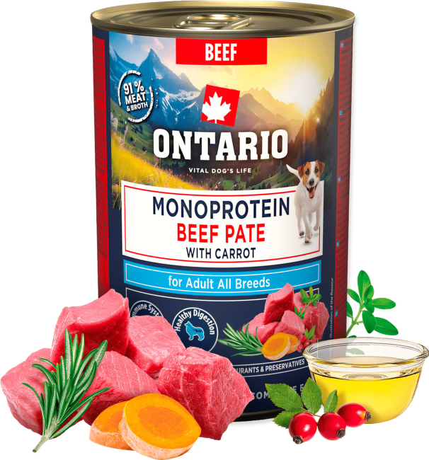 Консервы для собак – Ontario Monoprotein Adult Beef Pate with Carrot, 400 г