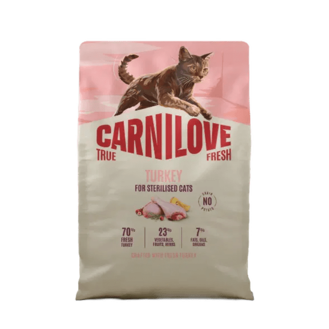 Barība kaķiem – CARNILOVE TRUE FRESH Cat Dry Sterilised Adult All Breeds Turkey 2 kg