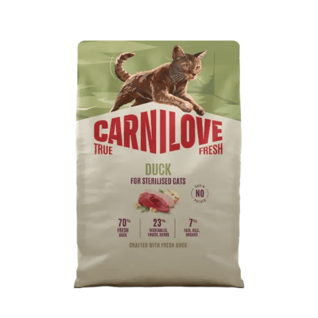 Barība kaķiem – CARNILOVE TRUE FRESH Cat Dry Sterilised Adult All Breeds Duck 2 kg