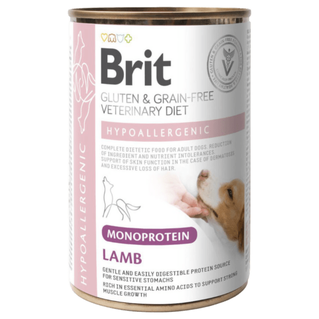 Veterinārie konservi suņiem – Brit Veterinary Diet, Dog Hypoallergenic Monoprotein Lamb, 400 g