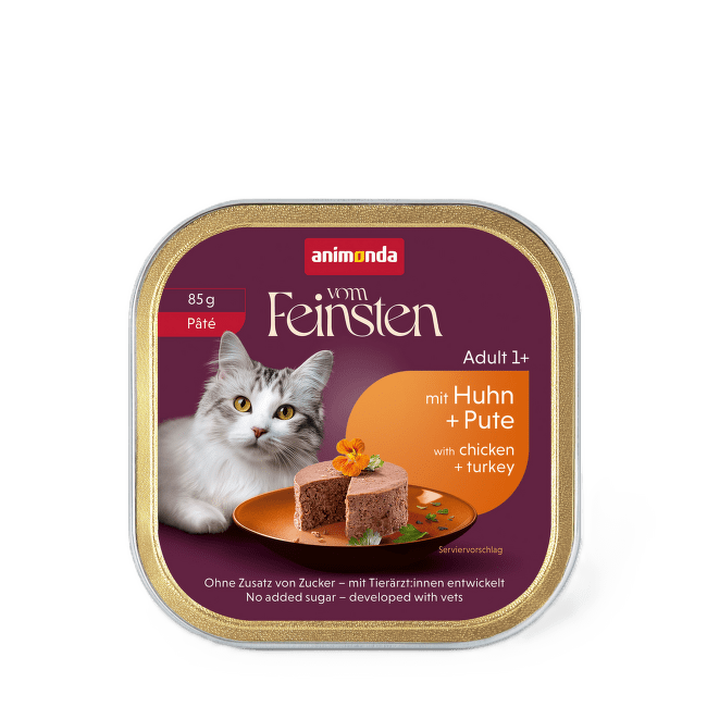 Консервы для кошек – VomFeinsten Adult pate with chicken + turkey, 85 г