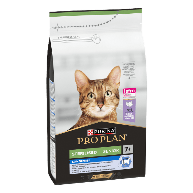 Barība kaķiem – Pro Plan STERILISED Cat 7+ Turkey LONGEVIS, 1,5 kg