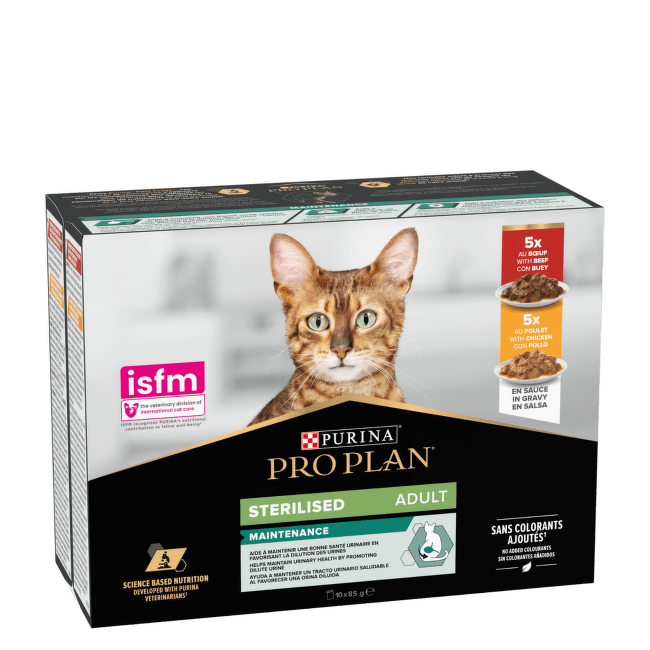 Konservi kaķiem – Pro Plan Sterilised (vista/liellops), 10 x 85 g