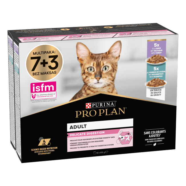 Консервы для кошек – Pro Plan Delicate Digestion (с индейкой/с морской рыбой), 10 x 85 г