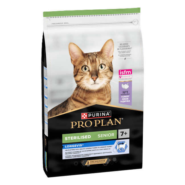 Barība kaķiem – Pro Plan STERILISED Cat 7+ Turkey LONGEVIS, 10 kg