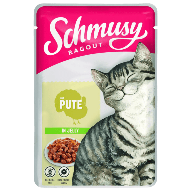 Konservi kaķiem – Schmusy Ragout, mit Pute in jelly, 100 g