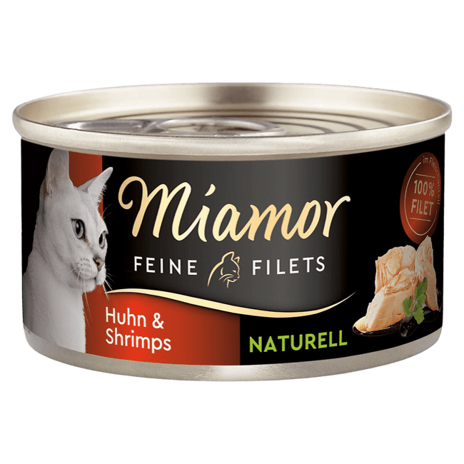 Konservi kaķiem – Miamor Filets Naturell, Chicken and Shrimps, 80 g