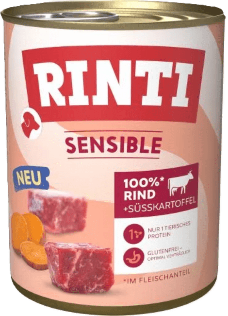 Konservi suņiem – Rinti Sensible Beef and Sweet Potato, 800 g