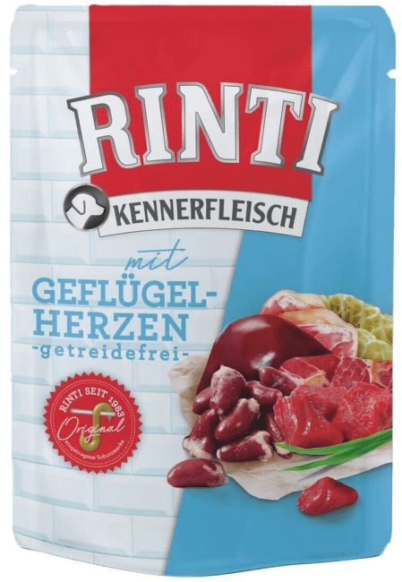 Konservi suņiem – Rinti Pouch Kennerfleisch Poultry Hearts, 400 g