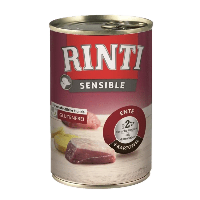 Konservi suņiem – Rinti Sensible Duck, Chicken Liver and Potato, 400 g